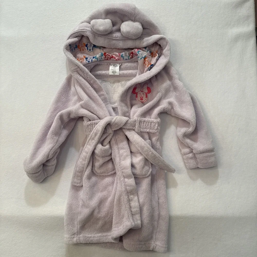 Disney Minnie Mouse Pink Minky Fleece Girl's Bathrobe, Robe SZ 6